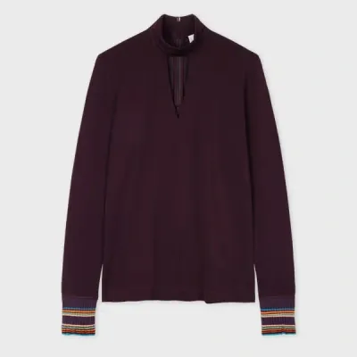 Paul Smith Women's Aubergine Viscose-blend Jersey Keyhole Top Purple