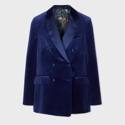 Paul Smith Women's Dark Blue Velvet Double-breasted Tuxedo Blazer