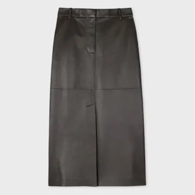 Paul Smith Women's Dark Brown Leather Midi Skirt Purple