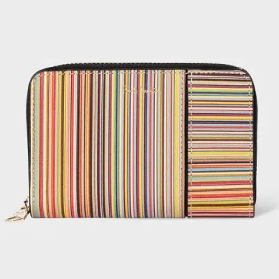 Paul Smith Women's Leather 'signature Stripe' Small Zip Around Purse Multicolour