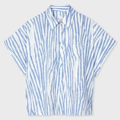 Paul Smith Women's Light Blue 'wood Grain Stripe' Cotton Shirt