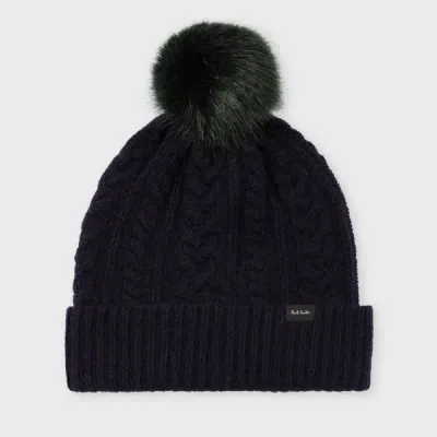 Paul Smith Women's Navy Cable Knit Pom Pom Beanie Blue