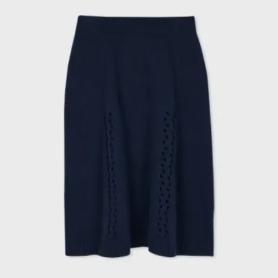 Paul Smith Women's Navy Ladder Pointelle Stitch Knitted Skirt Blue