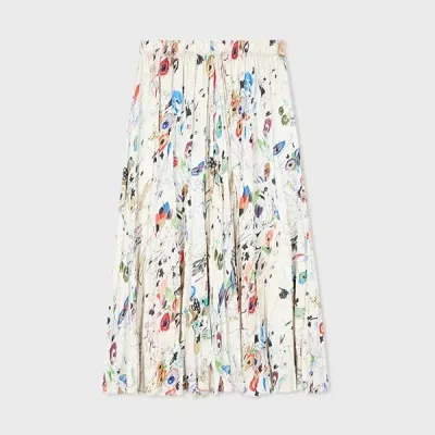 Paul Smith Women's 'sketchbook Botanical' Crinkle Skirt White