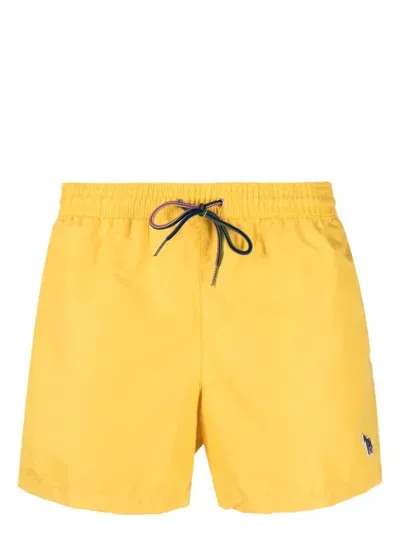 Paul Smith Zebra-motif Drawstring-waist Swim Shorts In Yellow