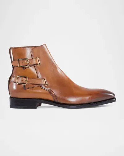 Paul Stuart Men's Simon Double-buckle Leather Ankle Boots In Tan