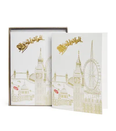 Paula Skene London Skyline With Santa Christmas Cards In Gold