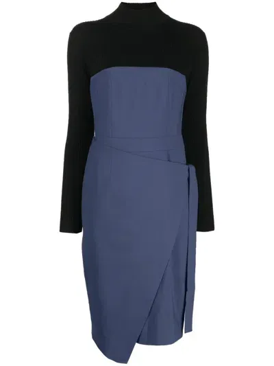 Paule Ka Contrast-panel Midi Dress In Blue