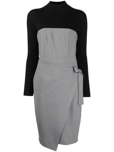 Paule Ka Contrast-panel Midi Dress In Grey