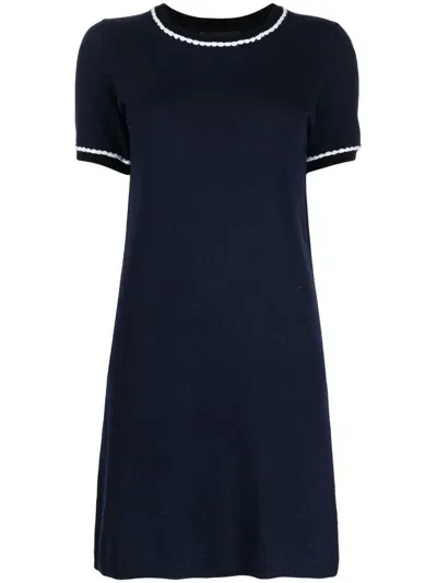 Paule Ka Contrast Trim Sweater Dress In Navy/black