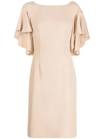 Paule Ka Draped-detail Satin-finish Dress In Neutrals