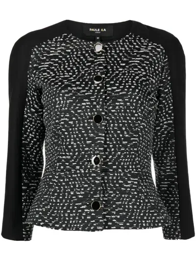 Paule Ka Panelled-design Tweed Jacket In Black