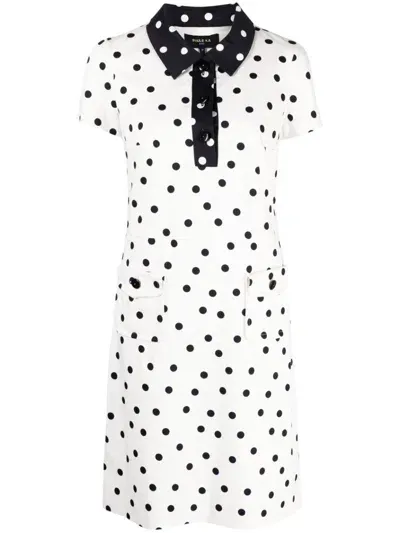 Paule Ka Polka-dot Print Polo Dress In White