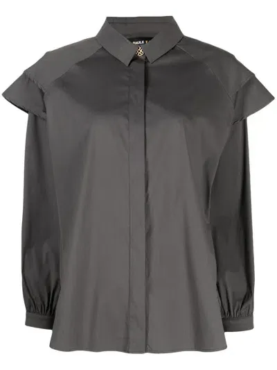 Paule Ka Ruffle-trim Long-sleeved Shirt In Grey