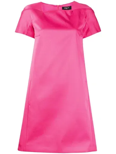 Paule Ka Satin-finish Square-neck Dress In Pink