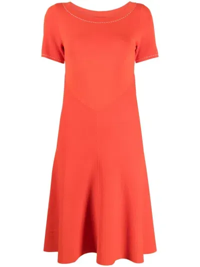 Paule Ka Woven Short-sleeve Dress In Orange