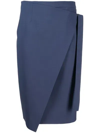 Paule Ka Wrap-front Pencil Skirt In Blue