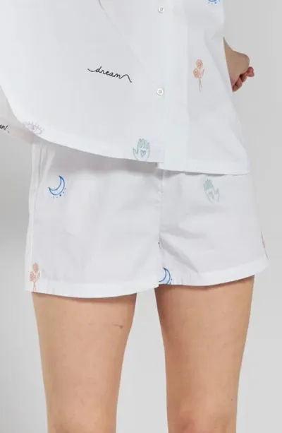 Peachaus Tsubaki Embroidered Ethical-cotton Pajama Shorts In Glacier White