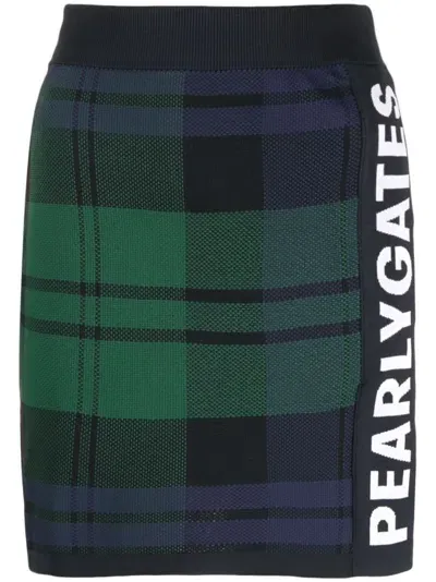 Pearly Gates Logo-tape Plaid Knitted Skirt In Blue