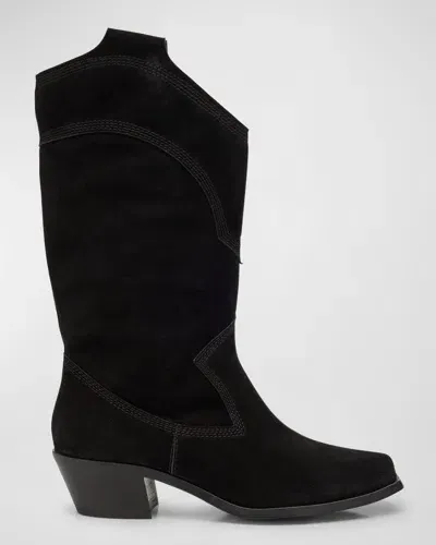 Pedro Garcia Britta Suede Mid Cowboy Boots In Black