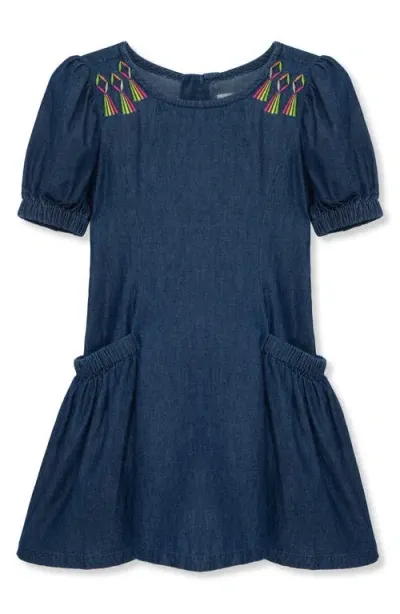 Peek Aren't You Curious Kids' Embroidered Chambray Dress In Med Stone