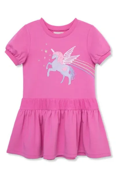 Peek Aren't You Curious Kids' Sequin Unicorn Appliqué Dress In Pink