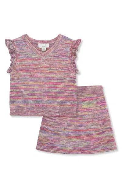 Peek Aren't You Curious Kids' Space Dye Sleeveless Sweater & Skirt Set In Pastel Pink Multi