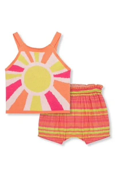 Peek Essentials Babies'  Sun Sweater Tank & Bubble Shorts Set In Coral