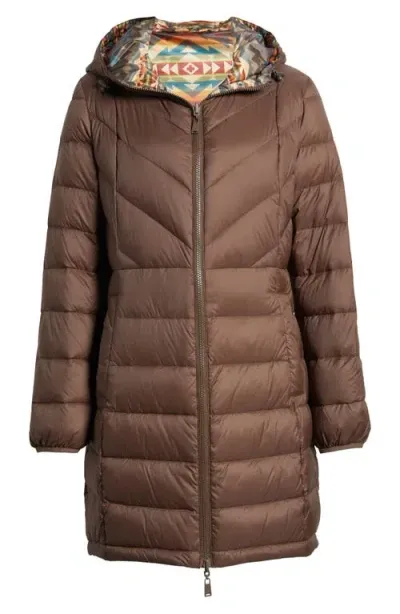 Pendleton Women's Sapphire Long Packable Hooded Parka In Bridge Creek Brown