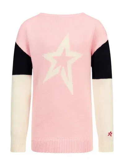 Perfect Moment Kids' Embroidered Star Crew Neck Sweater In Pink