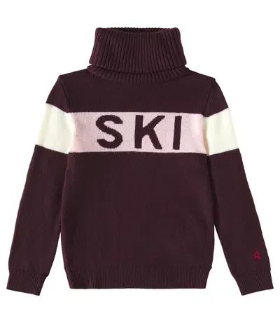 Perfect Moment Kids' Wool Turtleneck Sweater In Burgundy