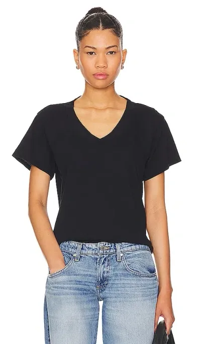 Perfectwhitetee Cotton Boxy V Neck Tee In Black