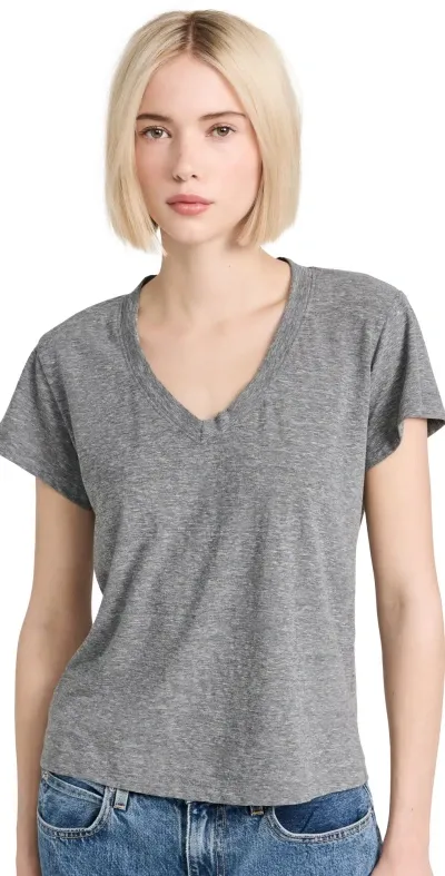 Perfectwhitetee Cotton Boxy V Neck Tee Heather Grey