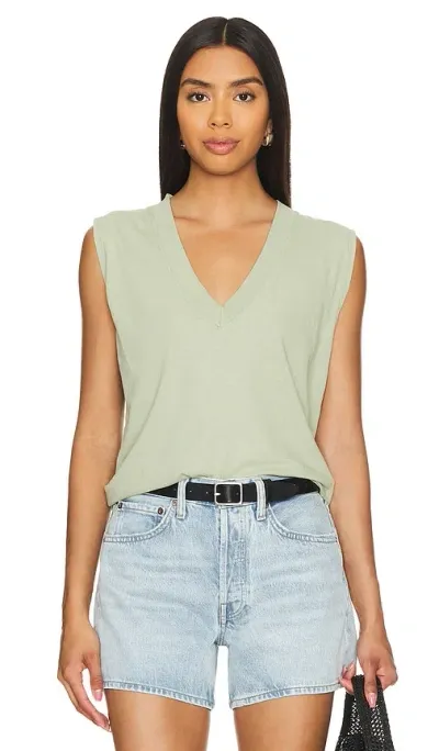 Perfectwhitetee Sleeveless V Neck Tee In Sage