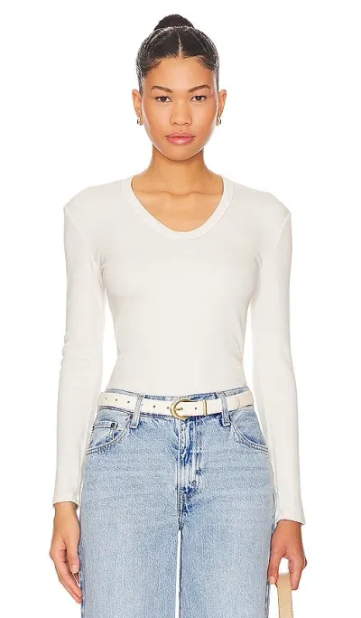 Perfectwhitetee U Neck Rib Long Sleeve In Sugar