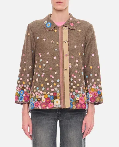 Péro Embroidered Double Breasted Jacket In Brown