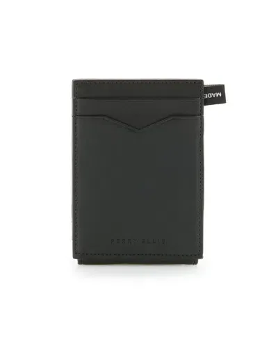 Perry Ellis Men's Leather Magnetic Card Case Wallet In Black