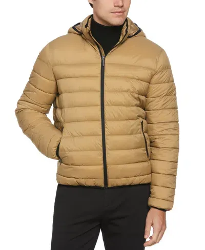 Perry Ellis Men's Lightweight Hooded Puffer Jacket In Elmwood,brown