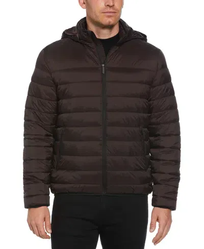 Perry Ellis Men's Lightweight Hooded Puffer Jacket In Mole,brown