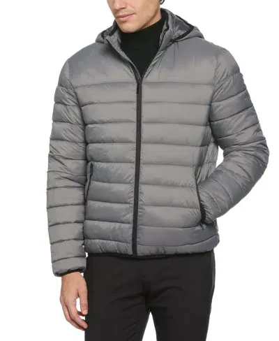 Perry Ellis Men's Lightweight Hooded Puffer Jacket In Smoked Pearl,gray