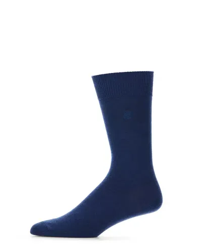 Perry Ellis Men's Merino Wool Blend Flat Knit Logo Socks In Blue,multicolor