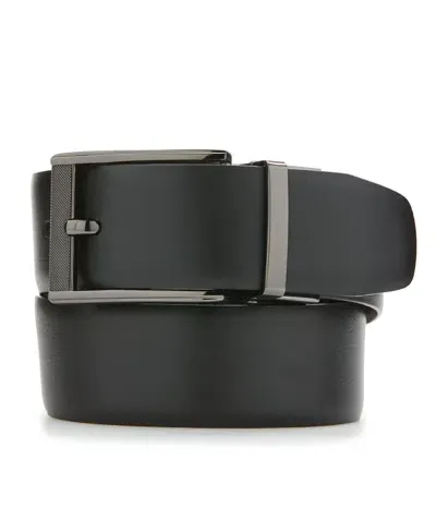 Perry Ellis Men's Mesh Buckle Black Leather Belt, Size Medium, Regular