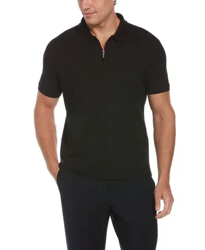 Perry Ellis Men's Slim-fit Ribbed-knit 1/4-zip Polo Shirt In Black