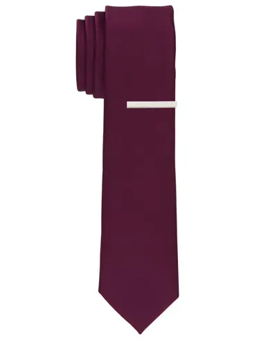 Perry Ellis Men's Sateen Slim Tie In Wine,red