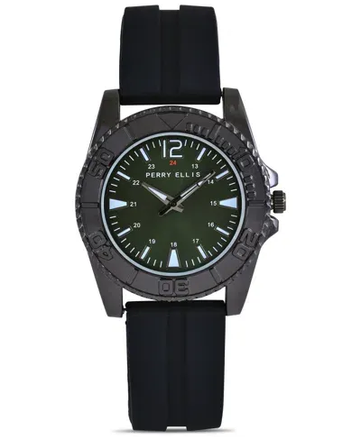 Perry Ellis Men's Silicone Strap Sport Watch In Black,olive