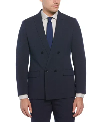 Perry Ellis Men's Slim Fit Double Breasted Pinstripe Suit Jacket In Navy,blue