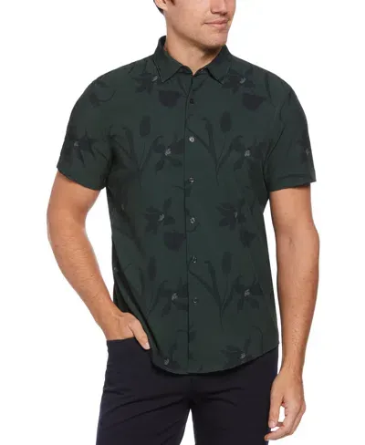 Perry Ellis Men's Total Stretch Slim Fit Floral Print Shirt In Rosin,green