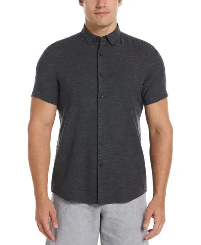 Perry Ellis Men's Untucked Slim Fit Linen Blend Heather Shirt - Black, Size Xl, Cotton/elastane Short Sleeves