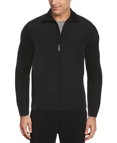 Perry Ellis Men's Solid Stretch Full-zip Fleece Jacket In Black