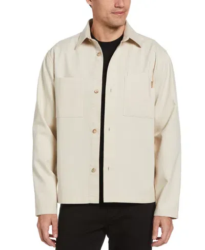 Perry Ellis Men's Textured Cotton Jacket In Stone Khaki,beige